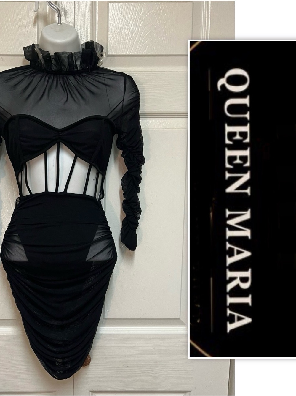 Queen Maria Black Sheer Bodycon Mini Dress